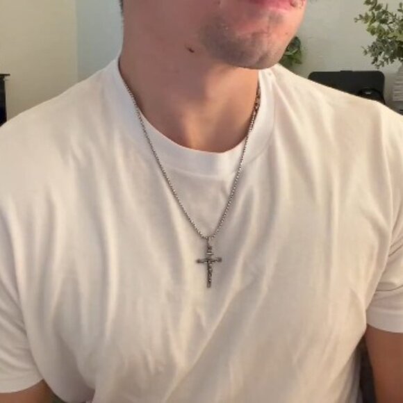 Brass Crucifix Cross Necklace, 1.8 Inch Pendant, Lobster Clasp - Picture 8 of 8